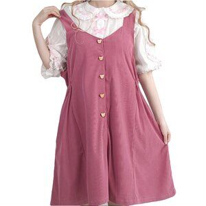 Purple pink wood bear button strap dress
